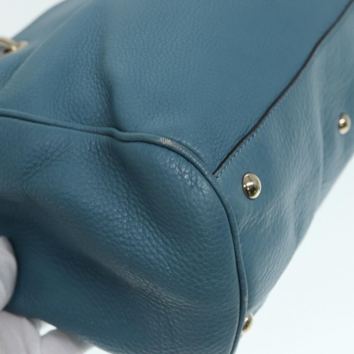 GUCCI Bamboo Hand Bag Leather 2way Blue Gold 323660 ep5409