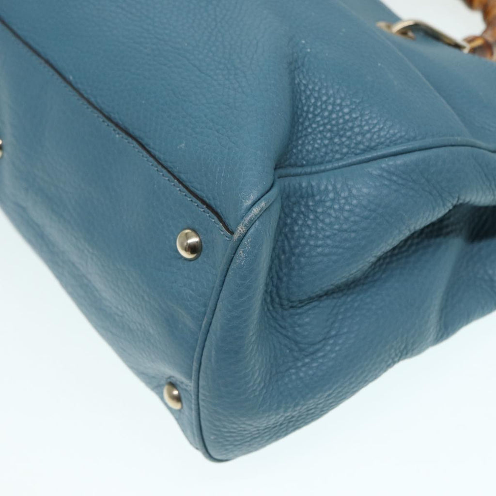 GUCCI Bamboo Hand Bag Leather 2way Blue Gold 323660 ep5409