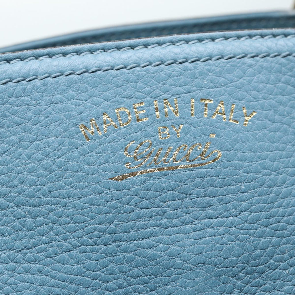 GUCCI Bamboo Hand Bag Leather 2way Blue Gold 323660 ep5409