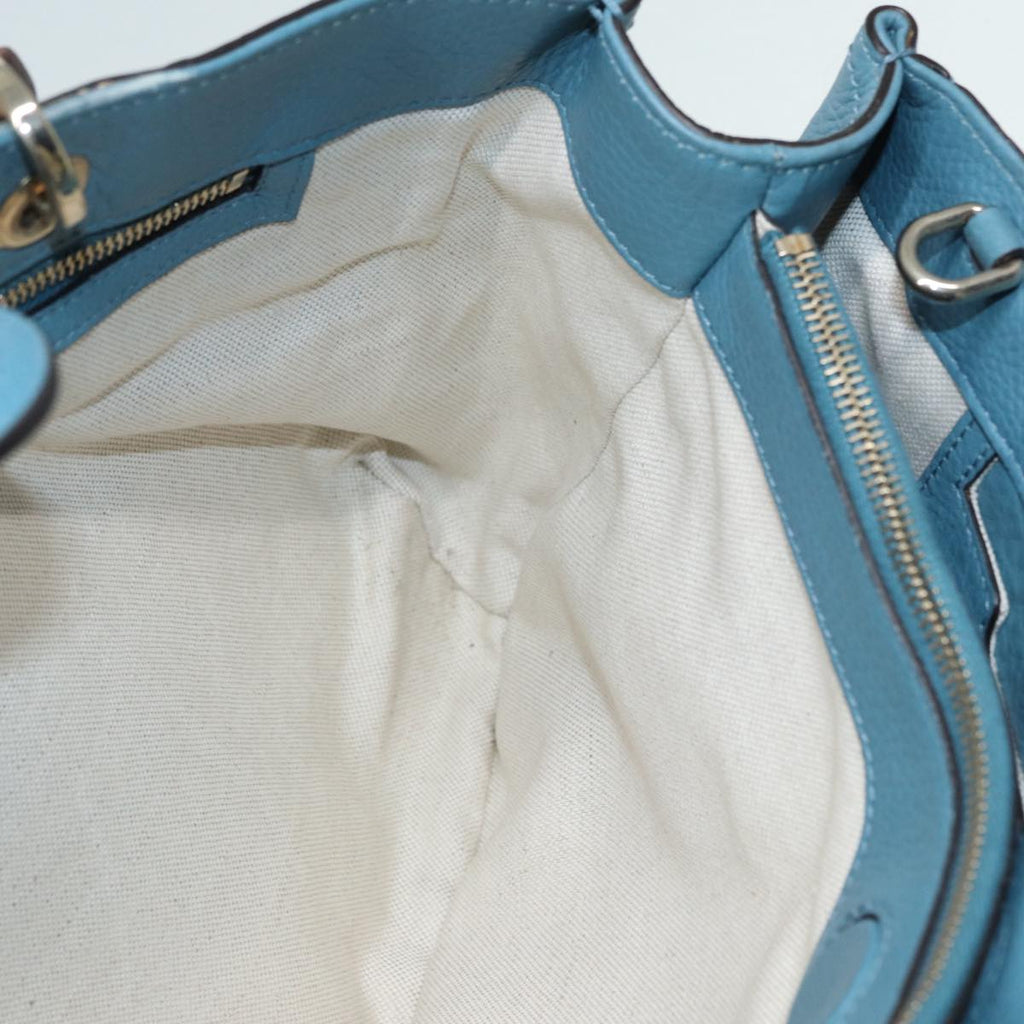 GUCCI Bamboo Hand Bag Leather 2way Blue Gold 323660 ep5409