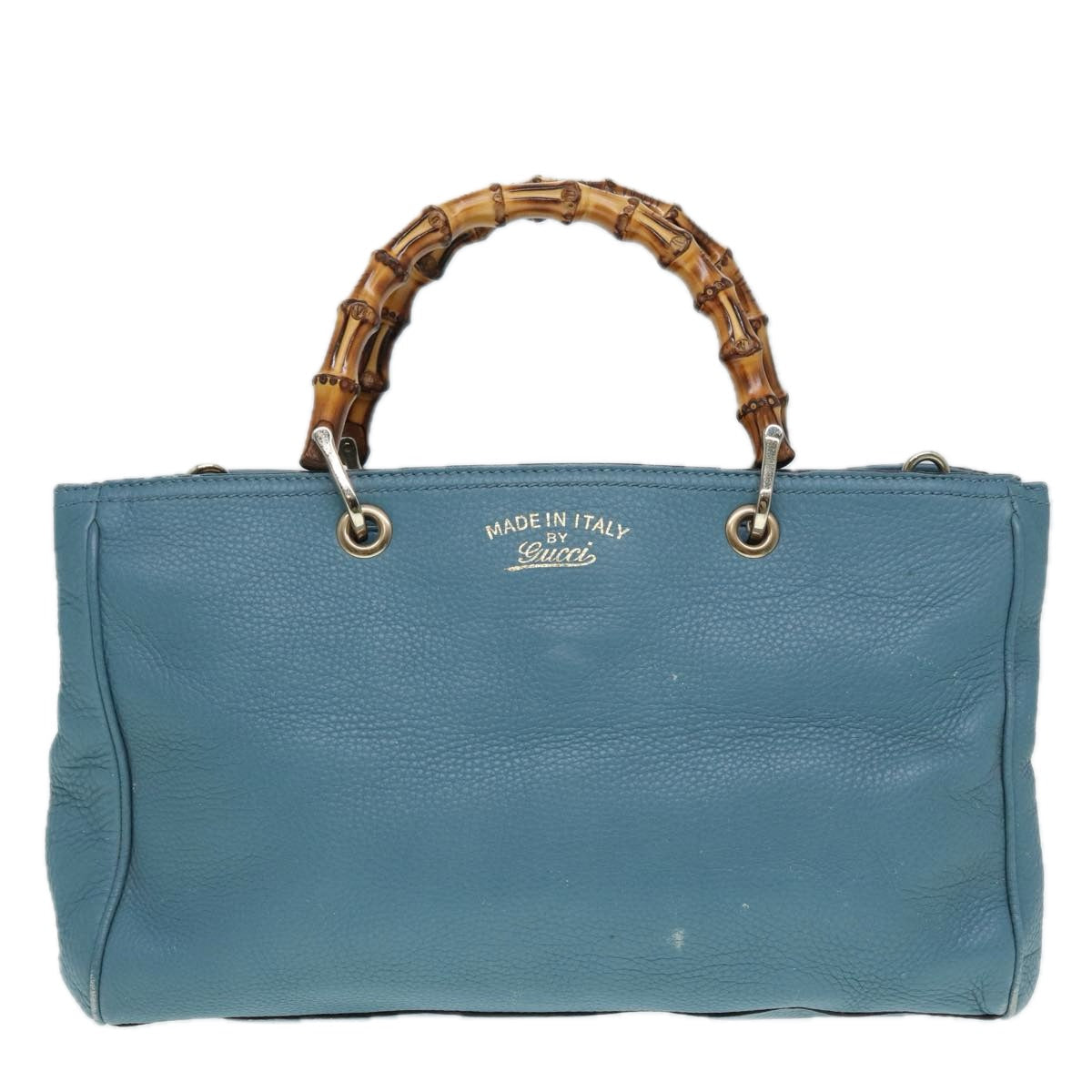 GUCCI Bamboo Hand Bag Leather 2way Blue Gold 323660 ep5409