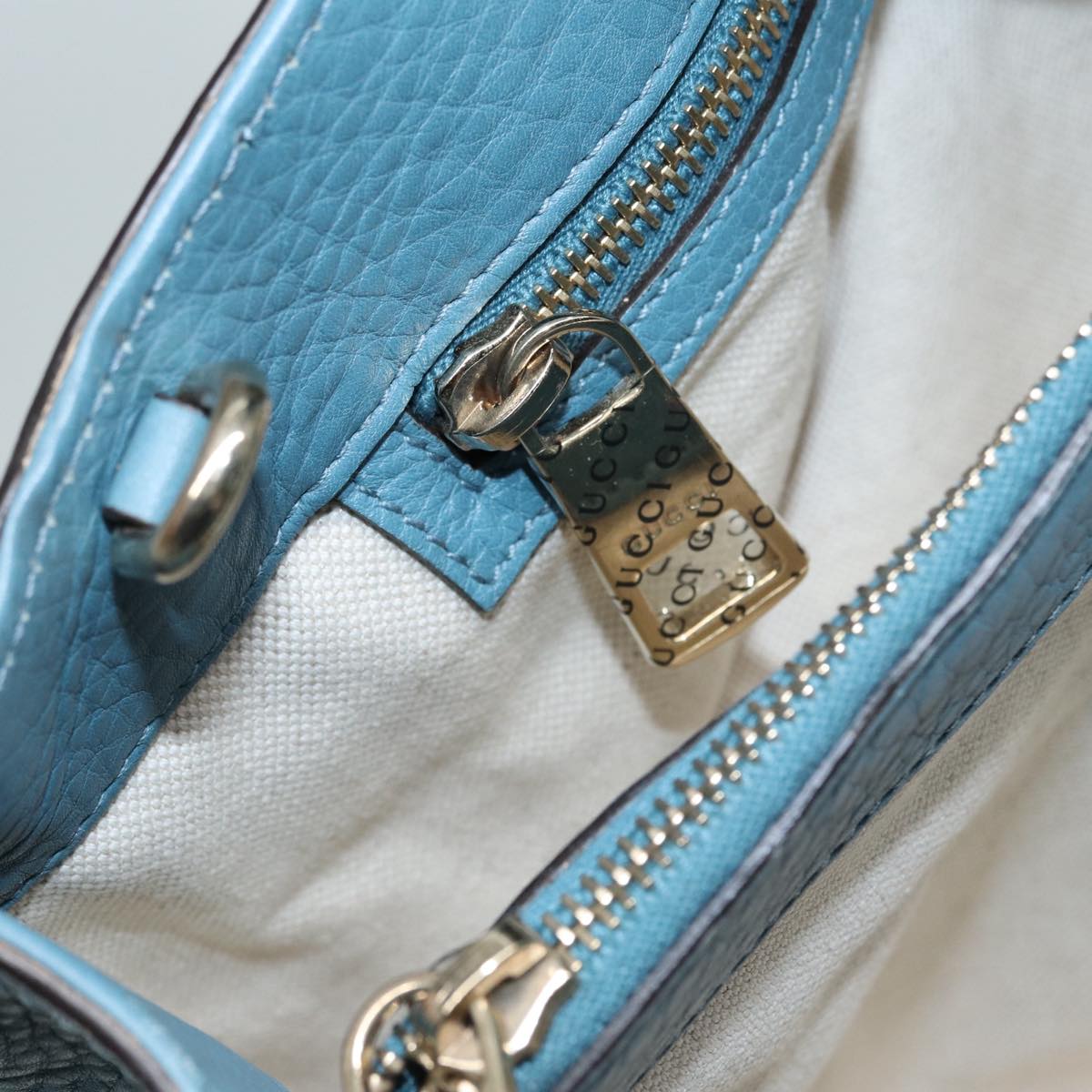 GUCCI Bamboo Hand Bag Leather 2way Blue Gold 323660 ep5409