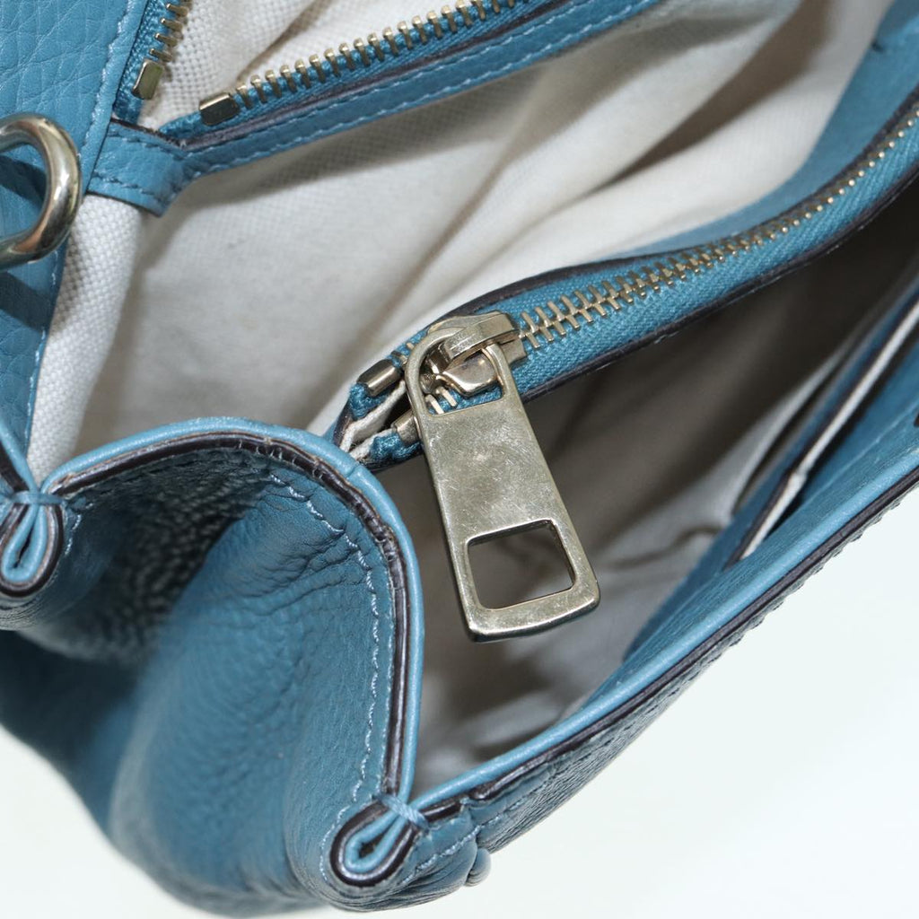 GUCCI Bamboo Hand Bag Leather 2way Blue Gold 323660 ep5409