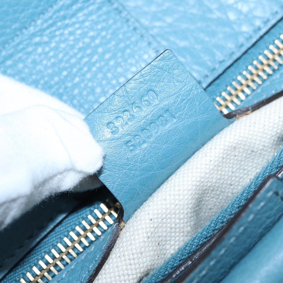 GUCCI Bamboo Hand Bag Leather 2way Blue Gold 323660 ep5409