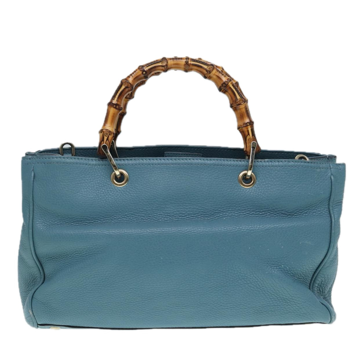 GUCCI Bamboo Hand Bag Leather 2way Blue Gold 323660 ep5409