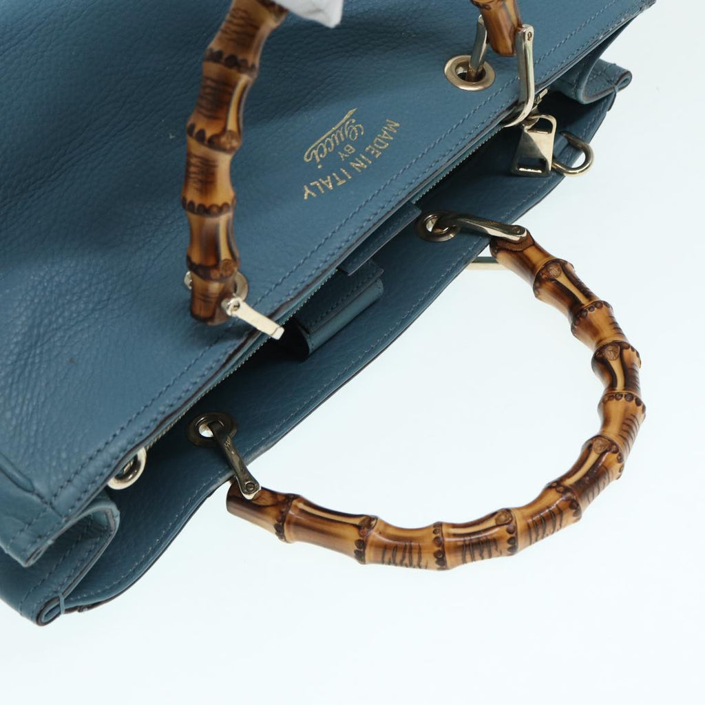 GUCCI Bamboo Hand Bag Leather 2way Blue Gold 323660 ep5409