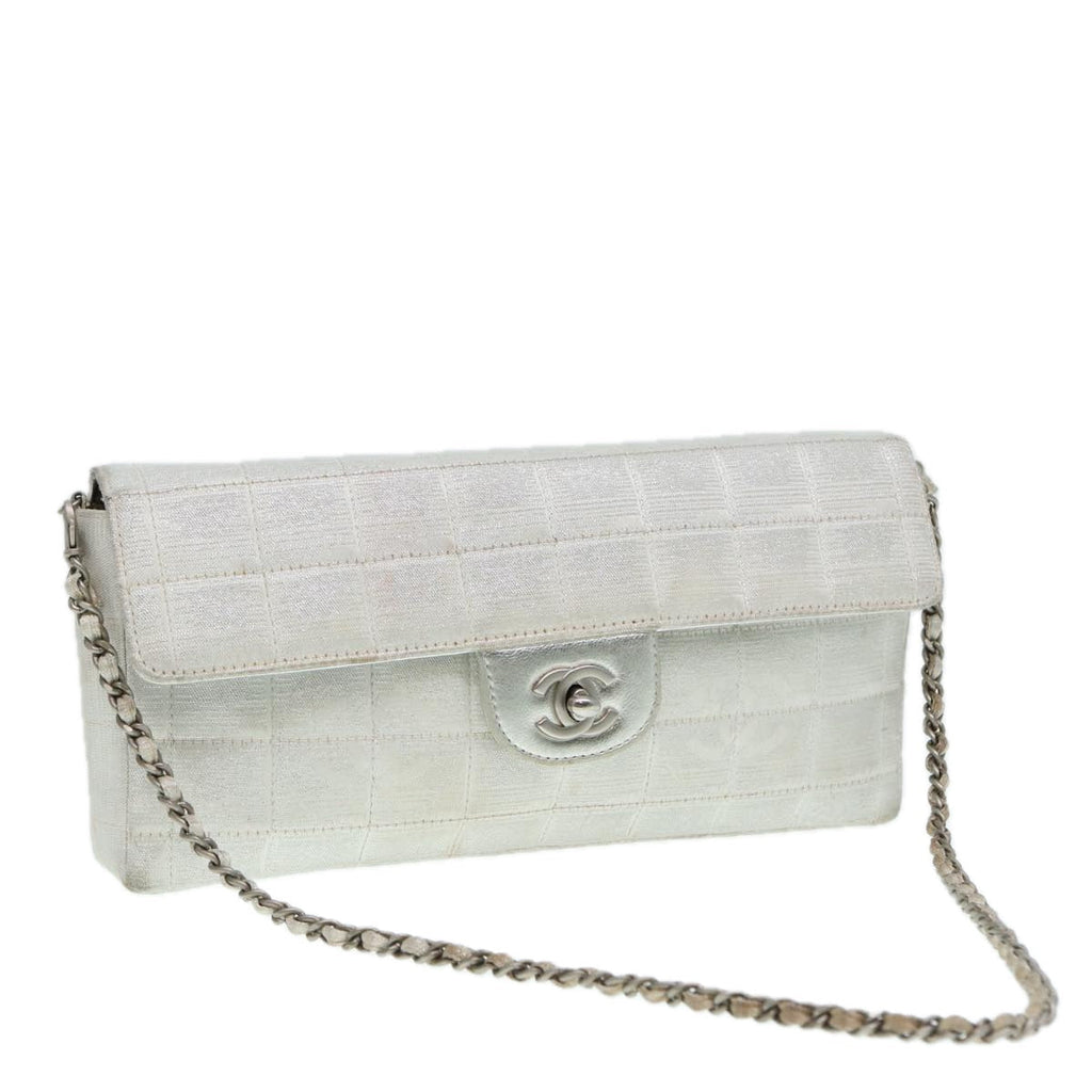 CHANEL Chain New Travel Line Shoulder Bag Nylon Beige Silver CC ep5439