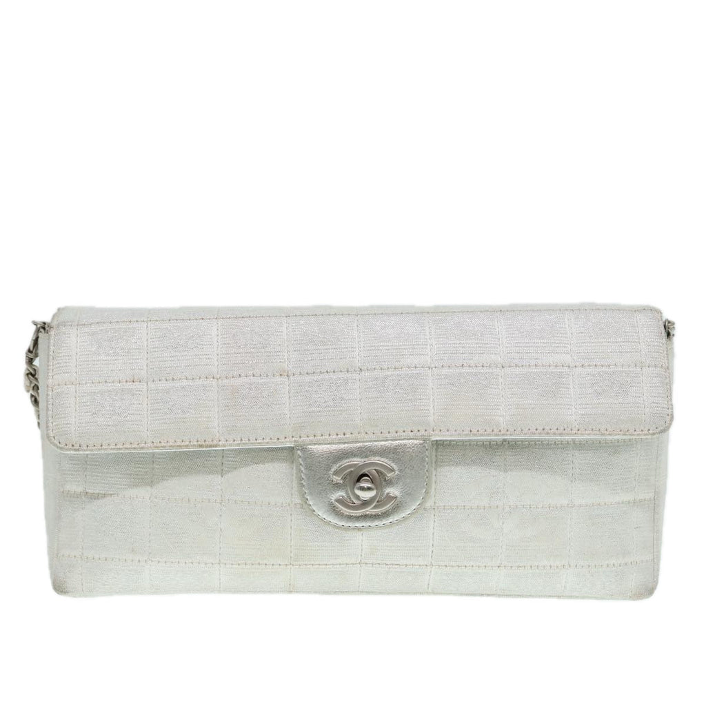 CHANEL Chain New Travel Line Shoulder Bag Nylon Beige Silver CC ep5439
