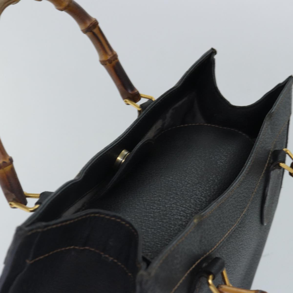 GUCCI Bamboo Hand Bag Leather Black Gold 002 123 0260 ep5446