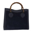 GUCCI Bamboo Hand Bag Suede Leather Navy Gold 002 1095 0260 ep5447