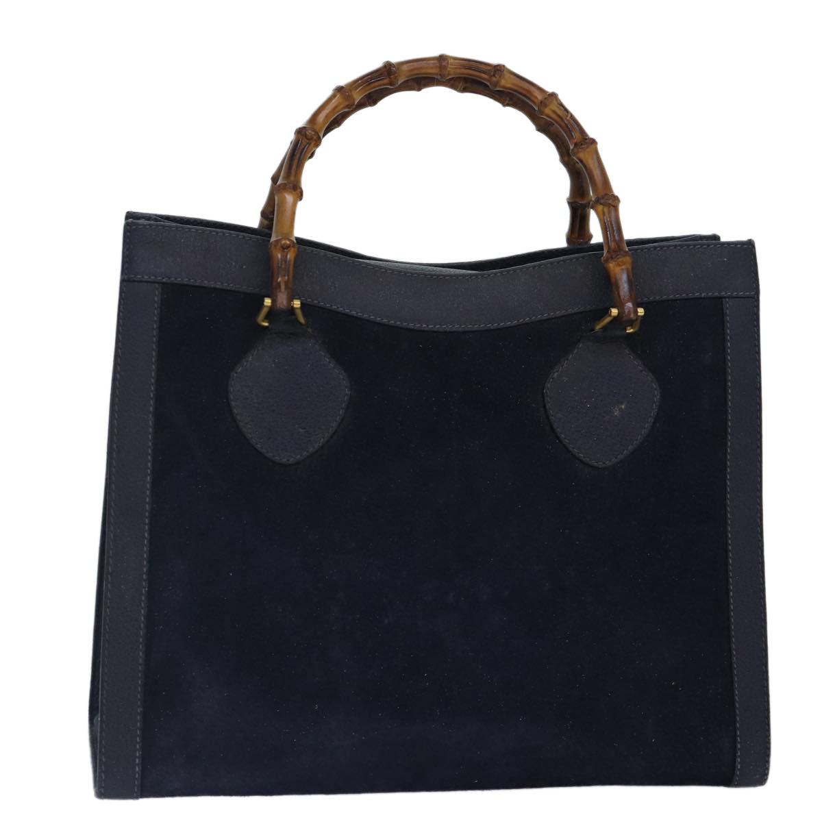 GUCCI Bamboo Hand Bag Suede Leather Navy Gold 002 1095 0260 ep5447