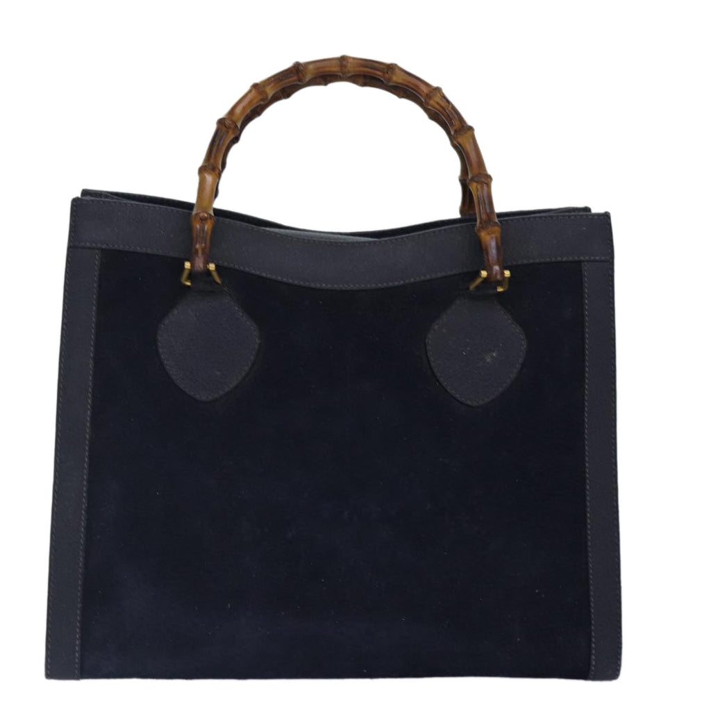 GUCCI Bamboo Hand Bag Suede Leather Navy Gold 002 1095 0260 ep5447