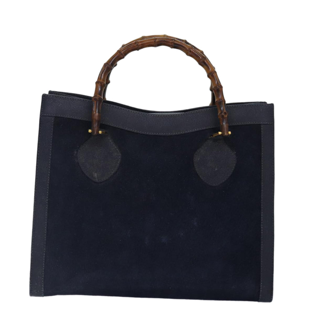 GUCCI Bamboo Hand Bag Suede Leather Navy Gold 002 1095 0260 ep5447