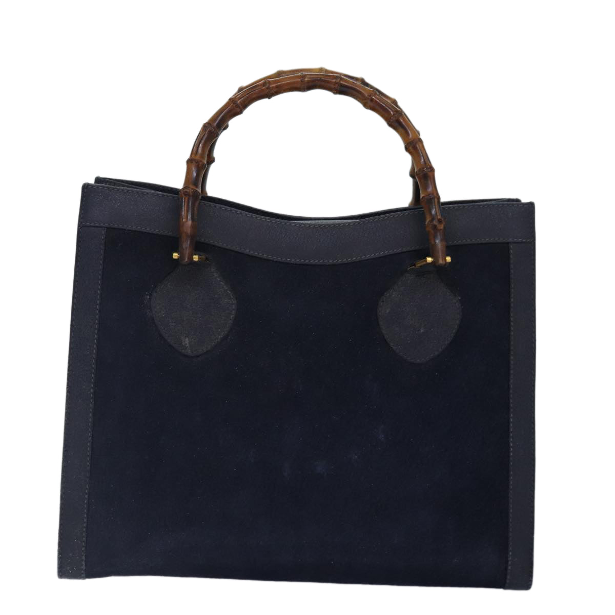 GUCCI Bamboo Hand Bag Suede Leather Navy Gold 002 1095 0260 ep5447