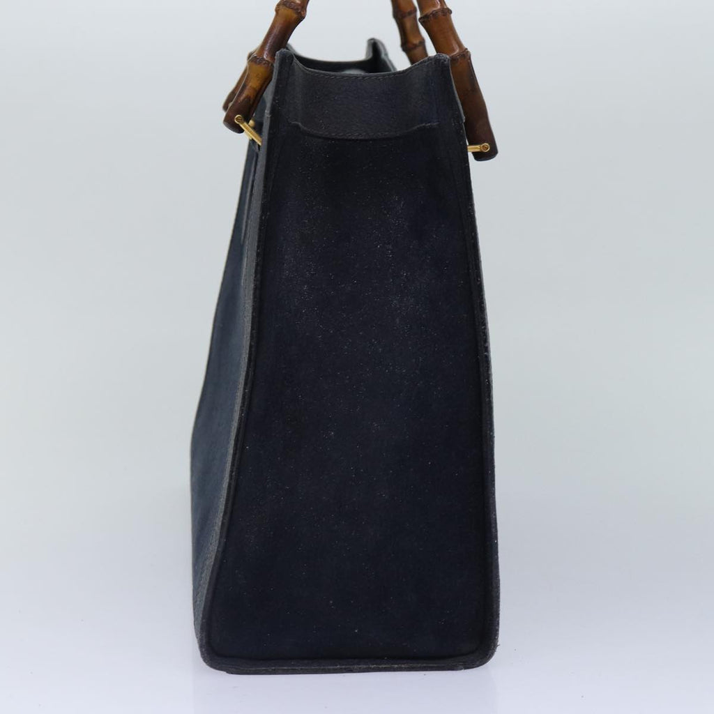 GUCCI Bamboo Hand Bag Suede Leather Navy Gold 002 1095 0260 ep5447