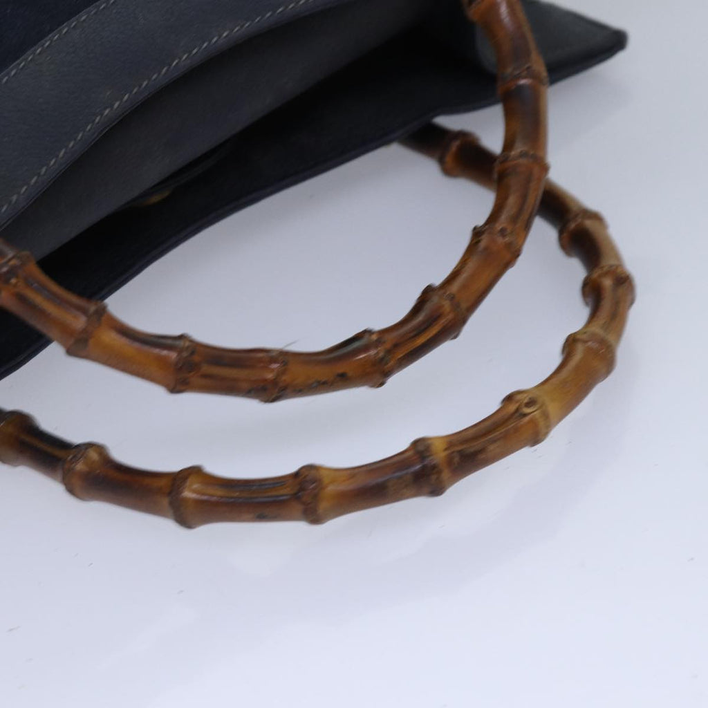 GUCCI Bamboo Hand Bag Suede Leather Navy Gold 002 1095 0260 ep5447