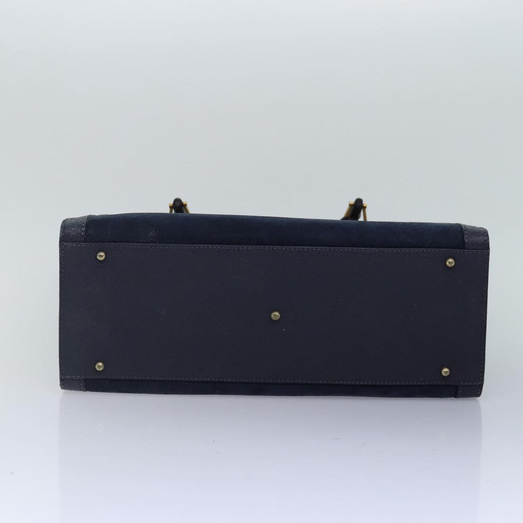 GUCCI Bamboo Hand Bag Suede Leather Navy Gold 002 1095 0260 ep5447
