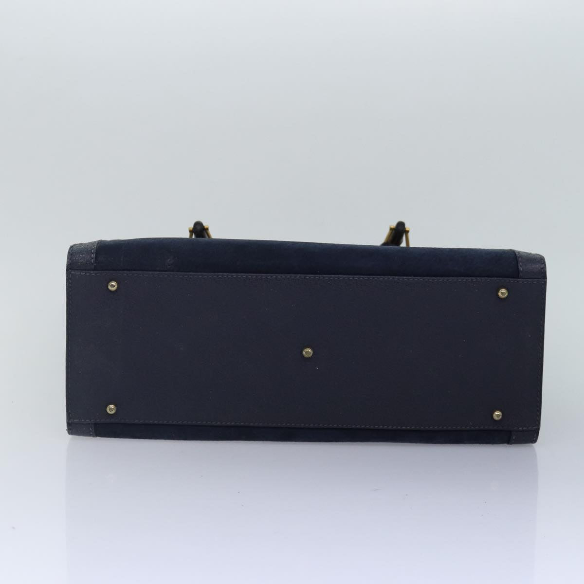 GUCCI Bamboo Hand Bag Suede Leather Navy Gold 002 1095 0260 ep5447