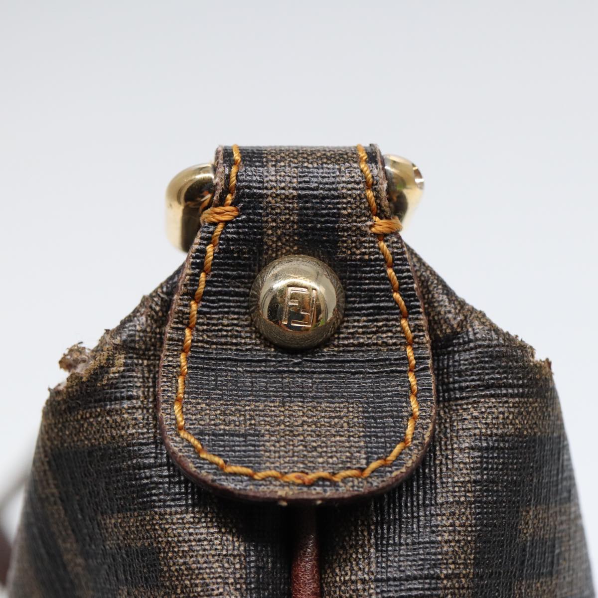 FENDI Zucca Canvas Shoulder Bag Brown Black gold ep5455