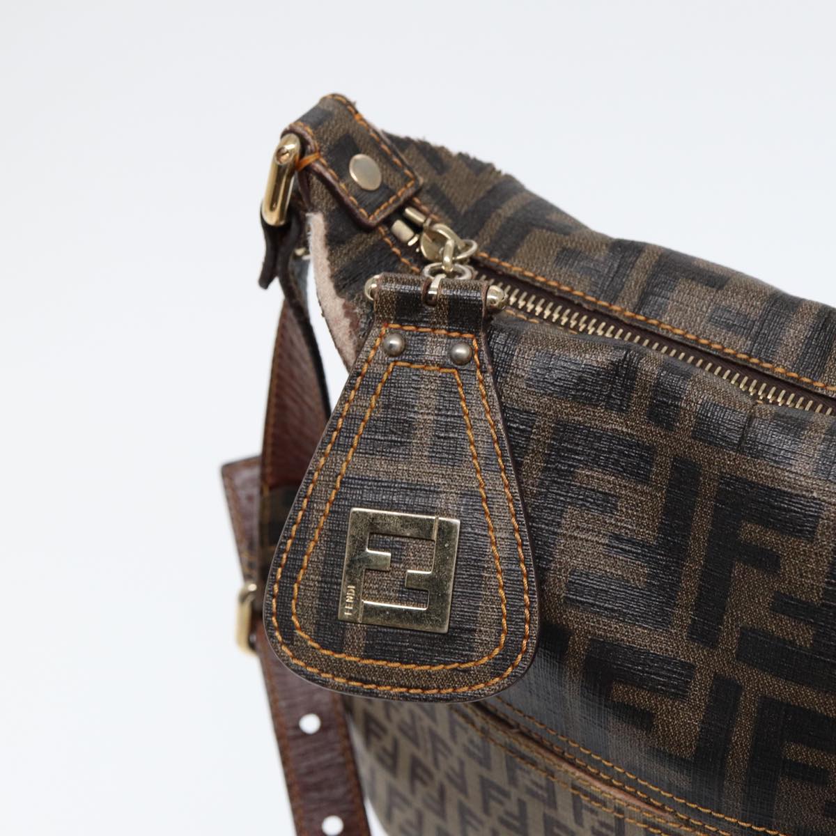 FENDI Zucca Canvas Shoulder Bag Brown Black gold ep5455