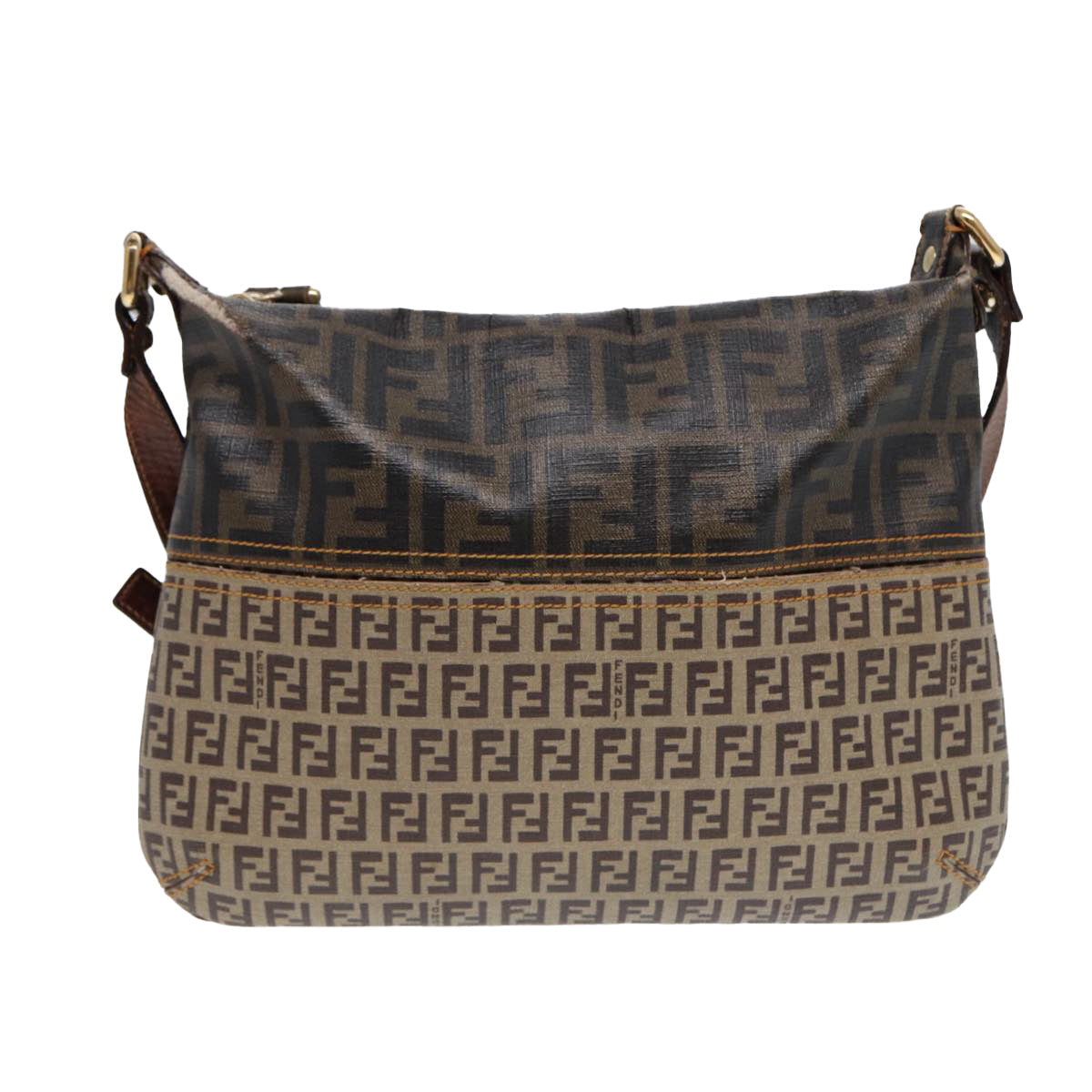 FENDI Zucca Canvas Shoulder Bag Brown Black gold ep5455