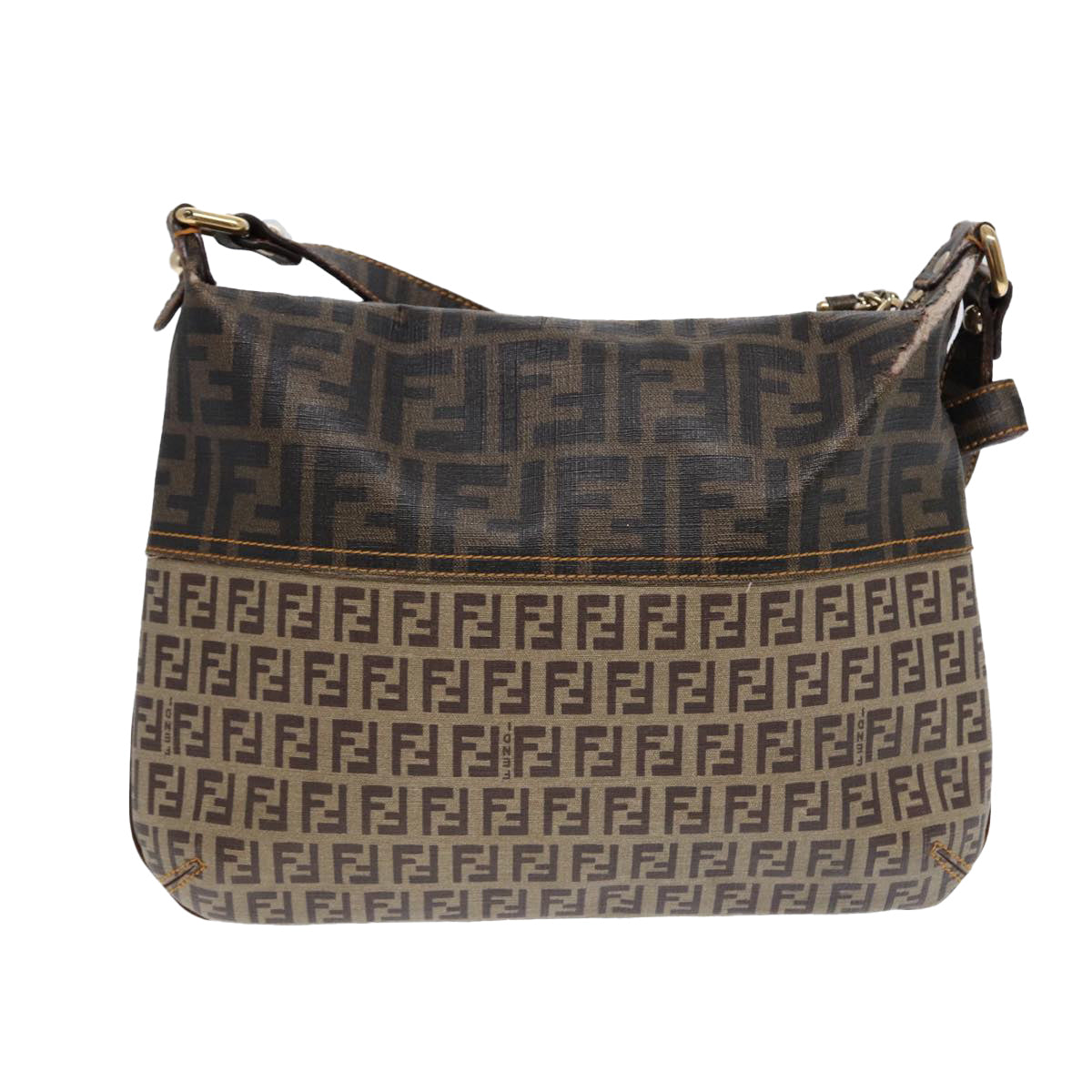 FENDI Zucca Canvas Shoulder Bag Brown Black gold ep5455
