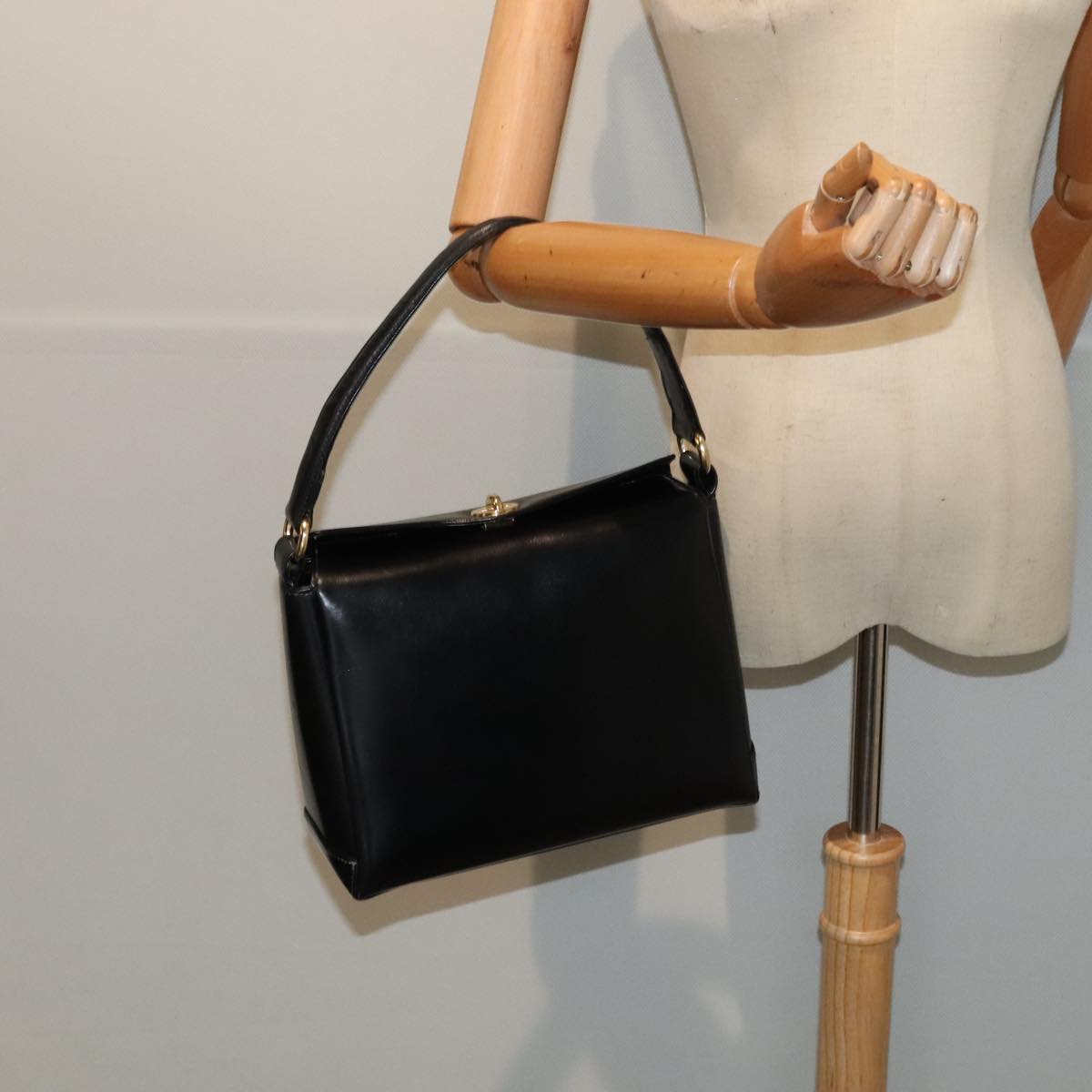 GUCCI Hand Bag Leather Black Gold ep5464