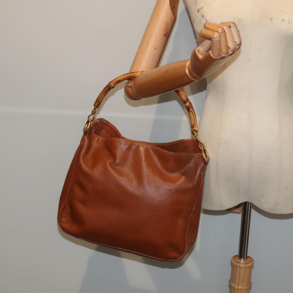 GUCCI Bamboo Hand Bag Leather Brown Gold 001 2404 6380 ep5472
