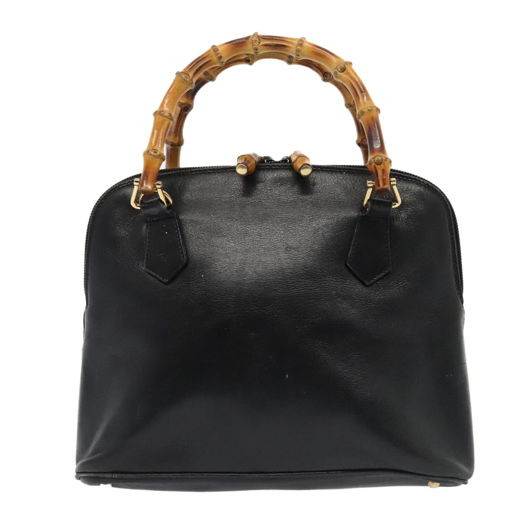 GUCCI Bamboo Hand Bag Leather Black Gold 000 1046 0290 ep5474