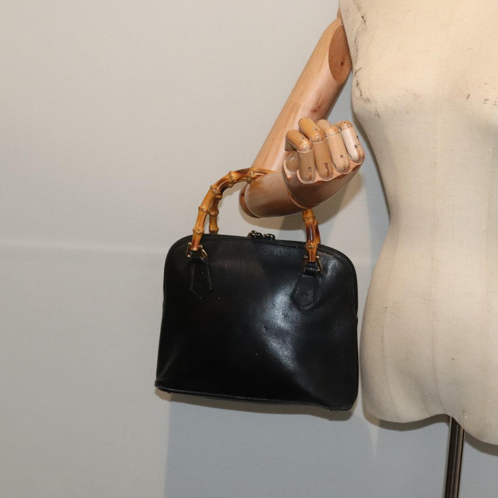 GUCCI Bamboo Hand Bag Leather Black Gold 000 1046 0290 ep5474