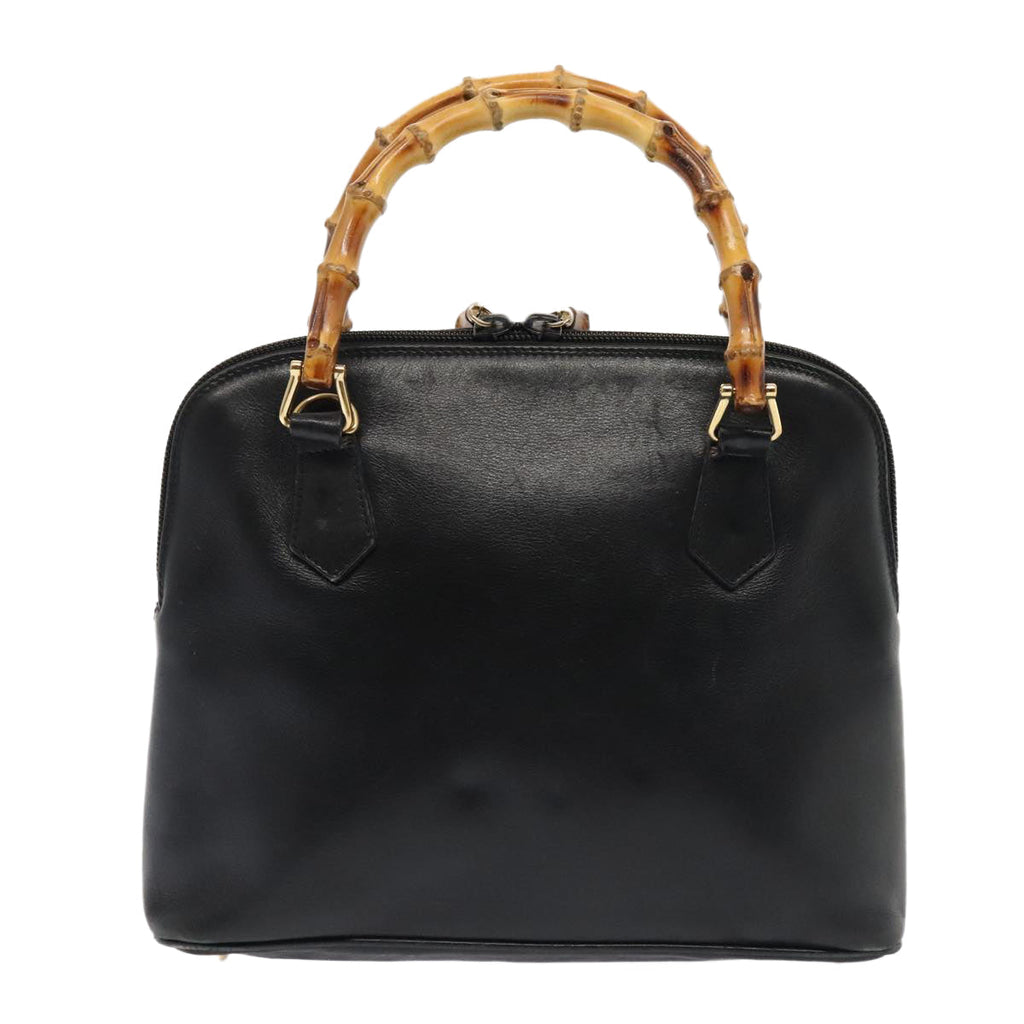 GUCCI Bamboo Hand Bag Leather Black Gold 000 1046 0290 ep5474