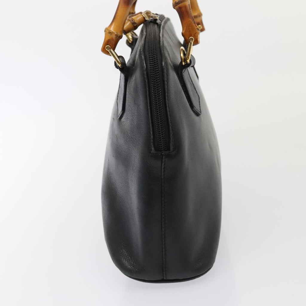 GUCCI Bamboo Hand Bag Leather Black Gold 000 1046 0290 ep5474
