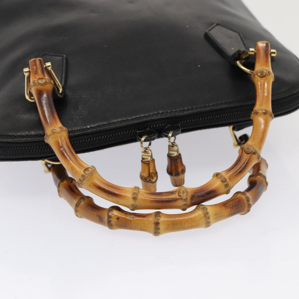GUCCI Bamboo Hand Bag Leather Black Gold 000 1046 0290 ep5474