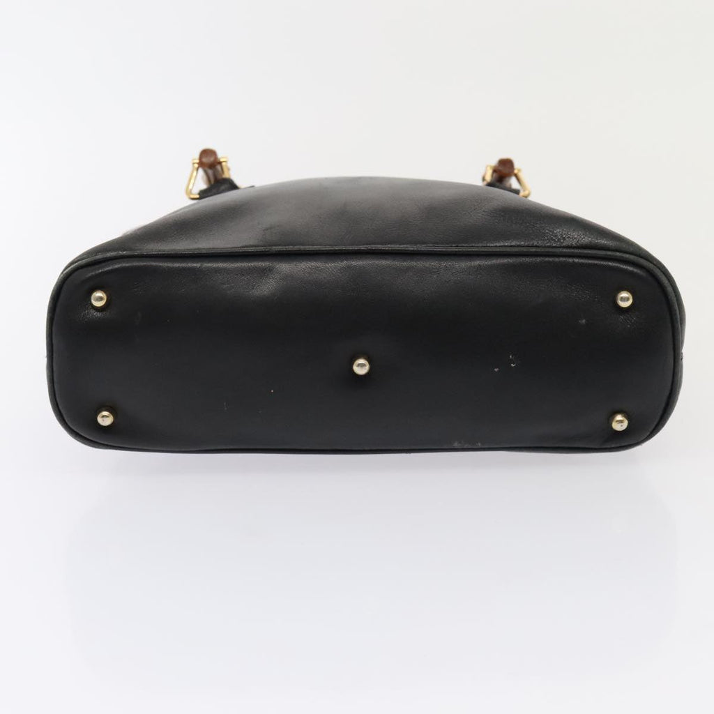 GUCCI Bamboo Hand Bag Leather Black Gold 000 1046 0290 ep5474
