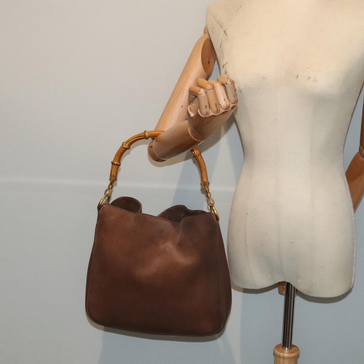 GUCCI Bamboo Hand Bag Suede Brown Gold 001 2113 1638 ep5475
