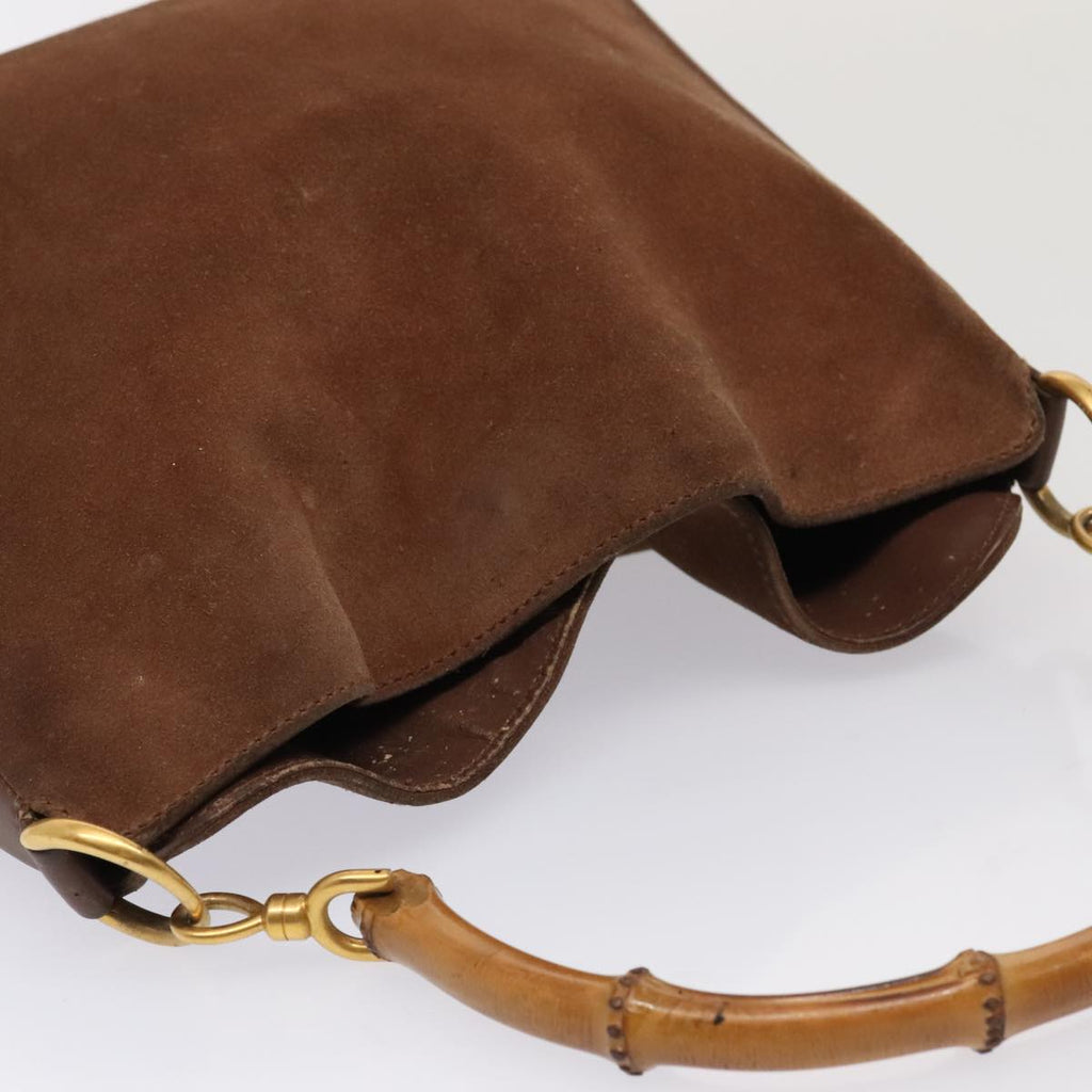 GUCCI Bamboo Hand Bag Suede Brown Gold 001 2113 1638 ep5475