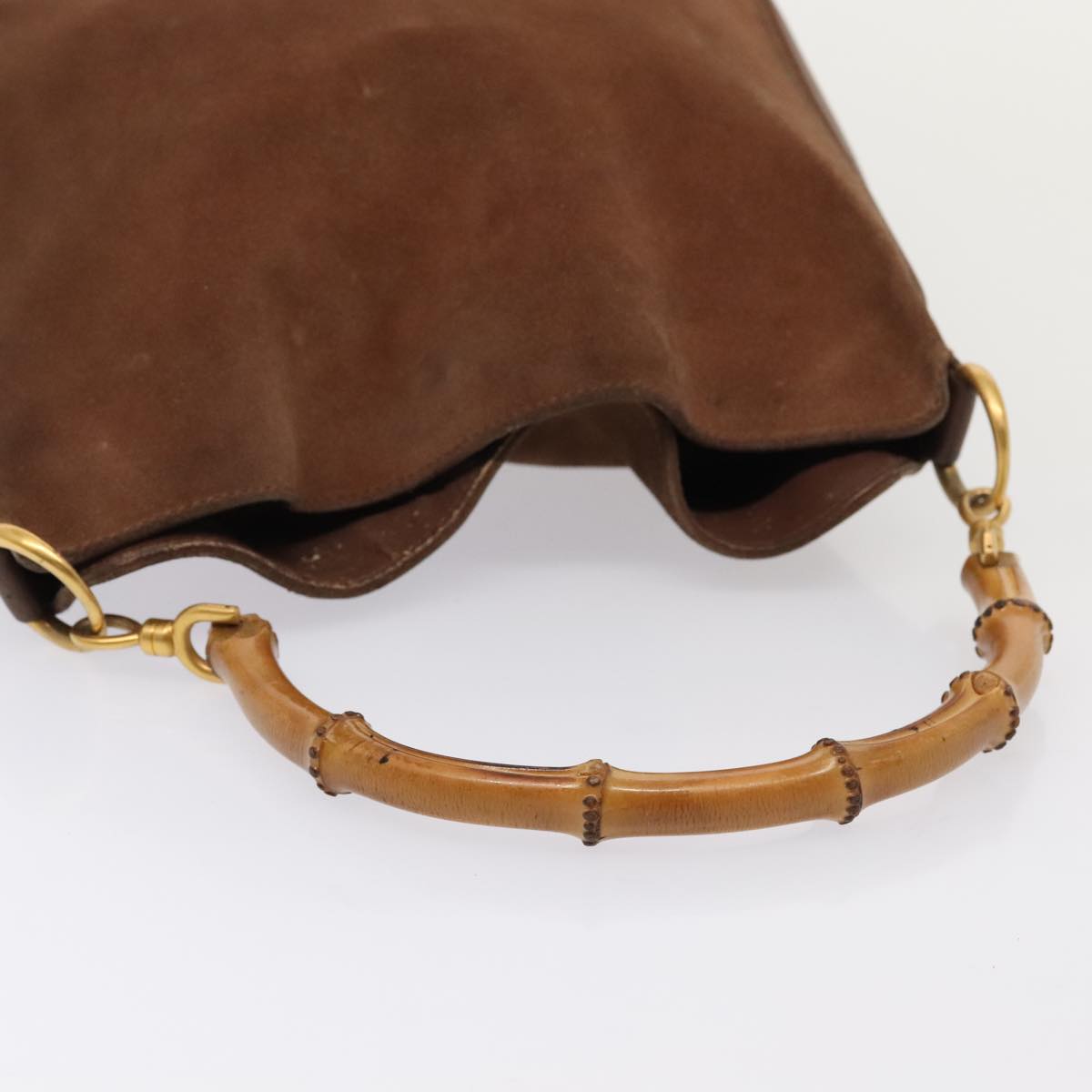 GUCCI Bamboo Hand Bag Suede Brown Gold 001 2113 1638 ep5475