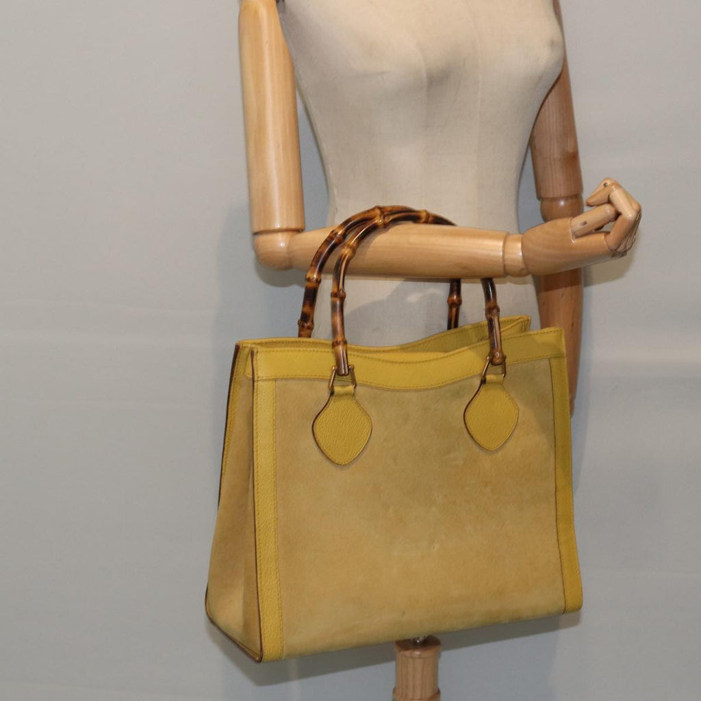 GUCCI Bamboo Hand Bag Suede Leather Yellow Gold 002 2853 0260 0 ep5476