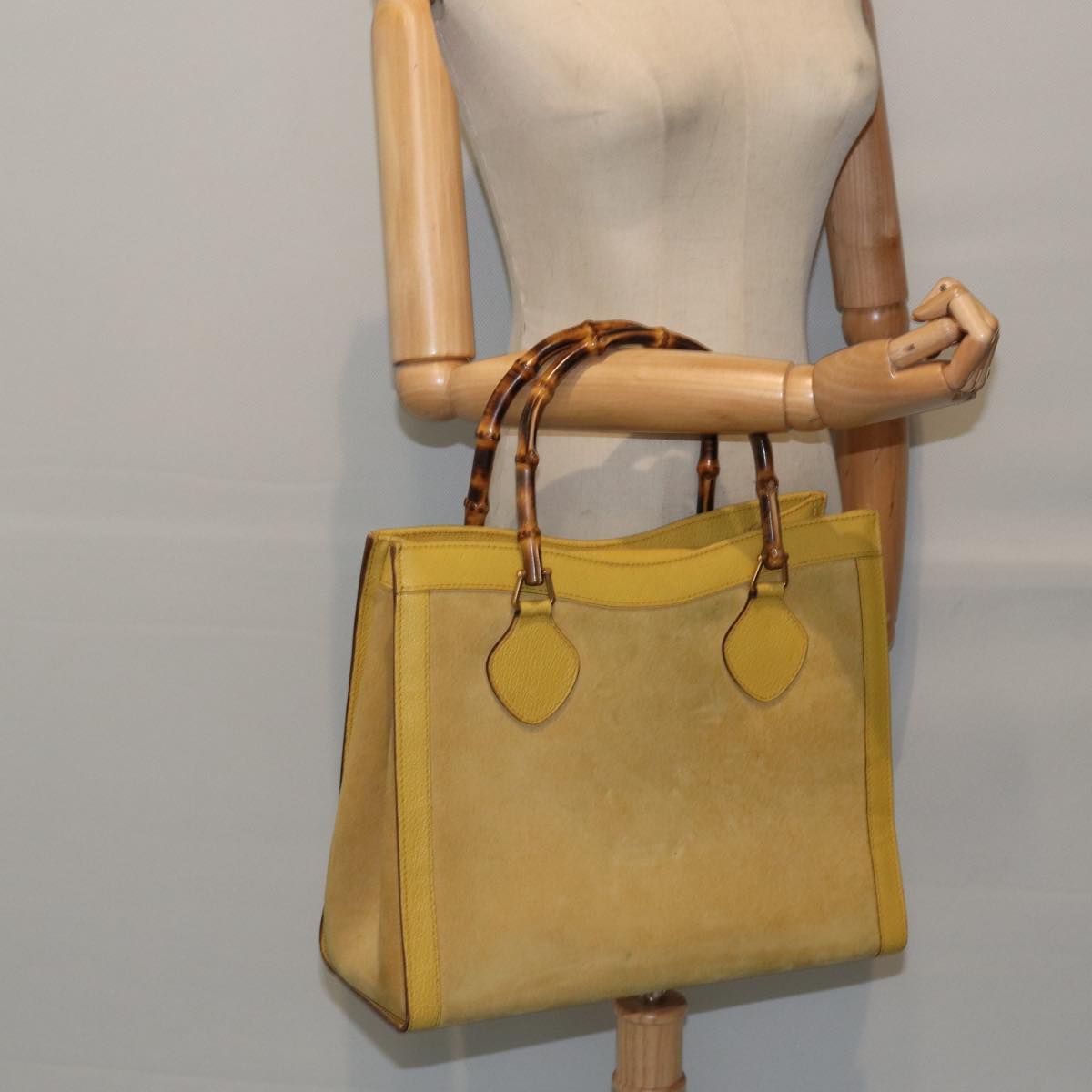 GUCCI Bamboo Hand Bag Suede Leather Yellow Gold 002 2853 0260 0 ep5476