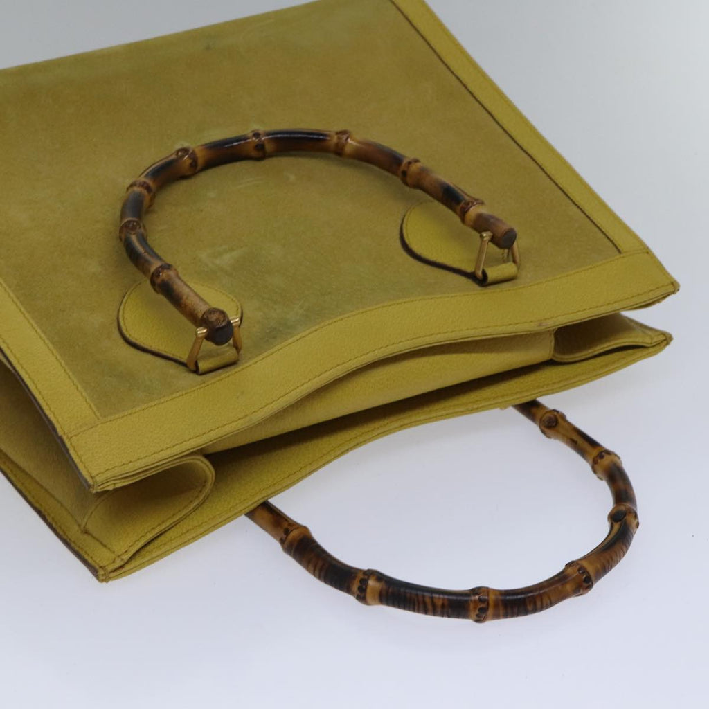 GUCCI Bamboo Hand Bag Suede Leather Yellow Gold 002 2853 0260 0 ep5476