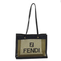 FENDI Tote Bag Nylon Leather Black Khaki gold ep5485