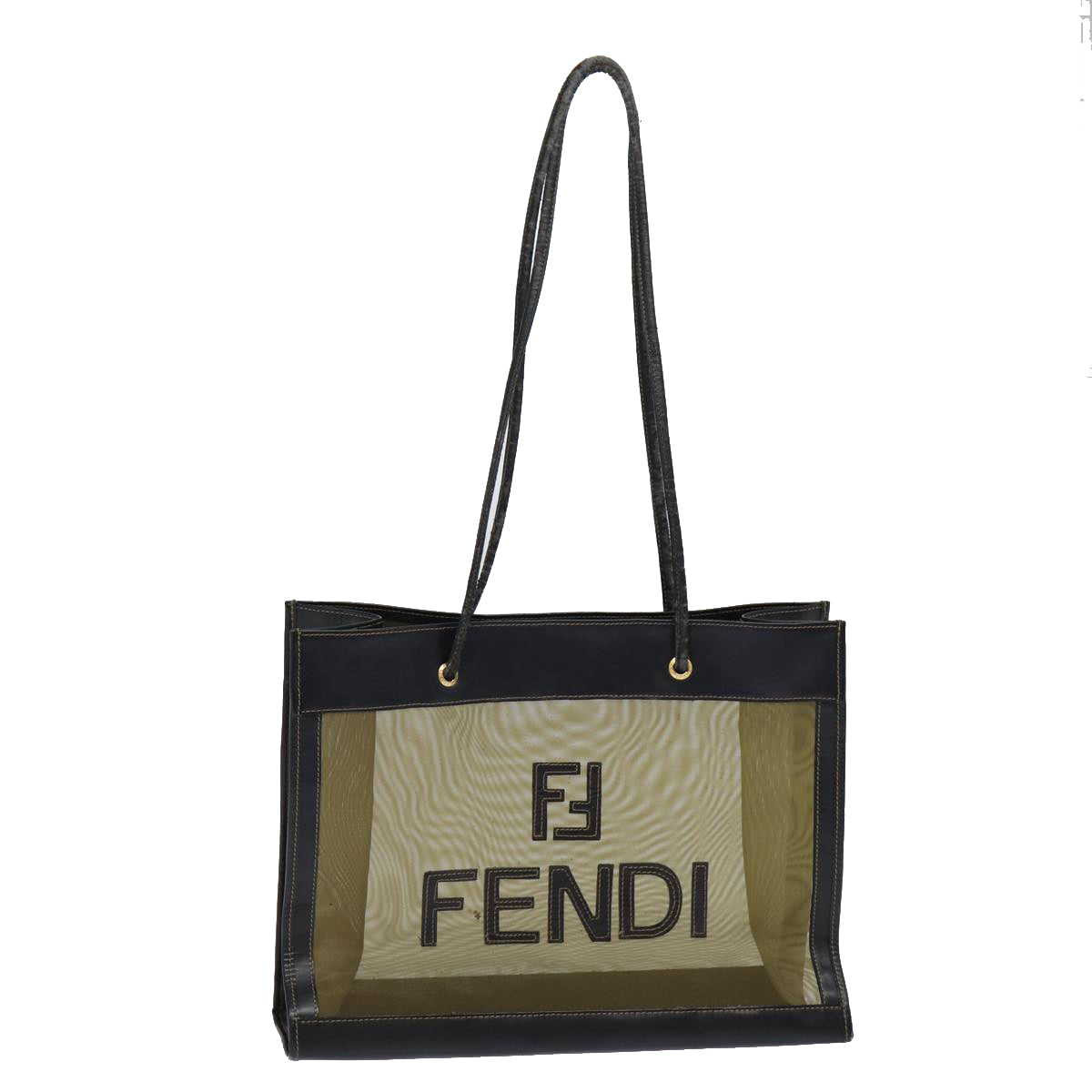 FENDI Tote Bag Nylon Leather Black Khaki gold ep5485