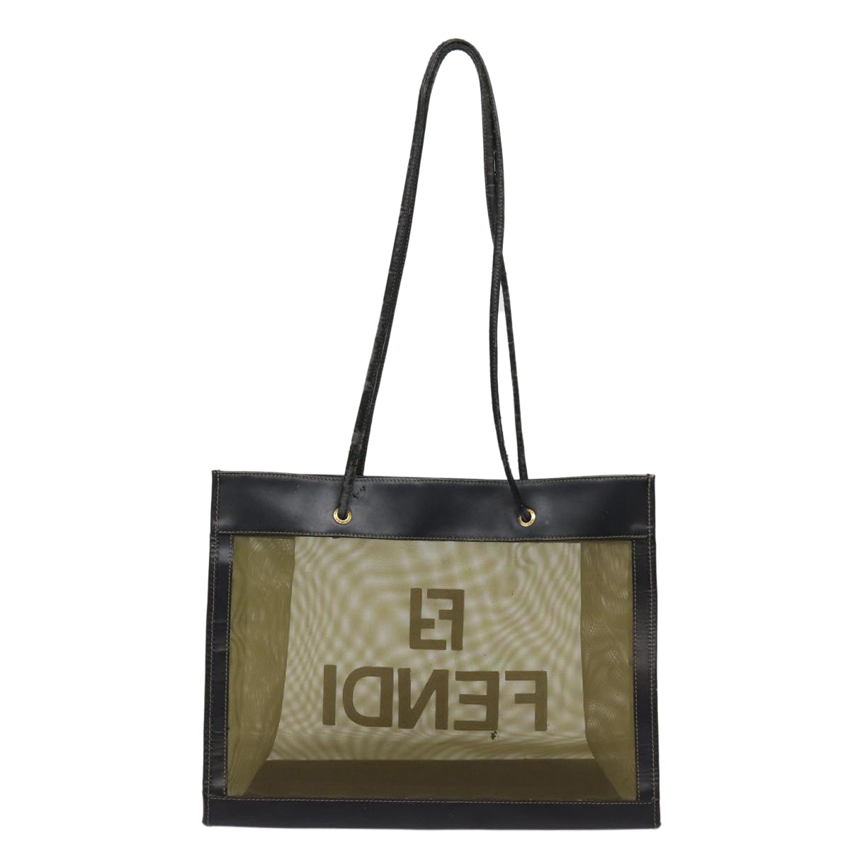 FENDI Tote Bag Nylon Leather Black Khaki gold ep5485