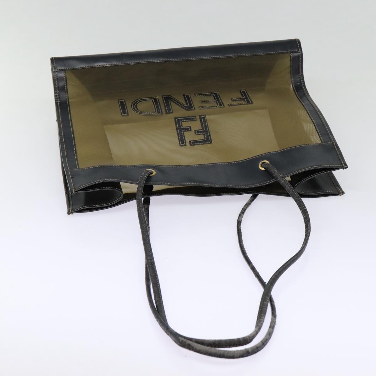 FENDI Tote Bag Nylon Leather Black Khaki gold ep5485