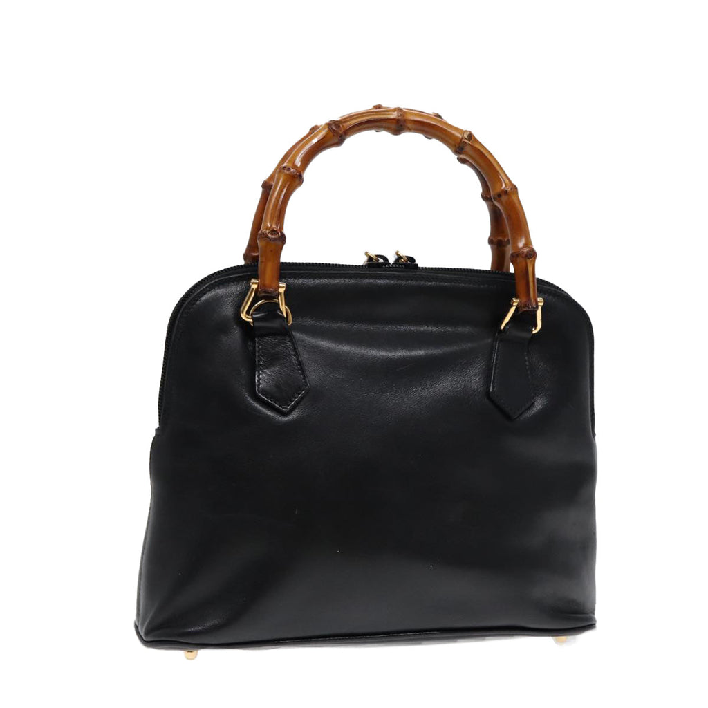 GUCCI Bamboo Hand Bag Leather Black Gold ep5486
