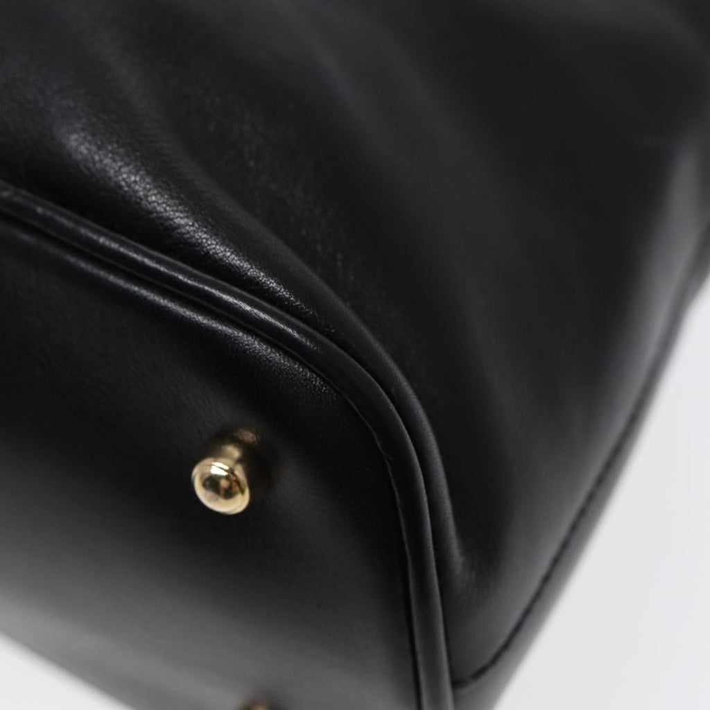 GUCCI Bamboo Hand Bag Leather Black Gold ep5486