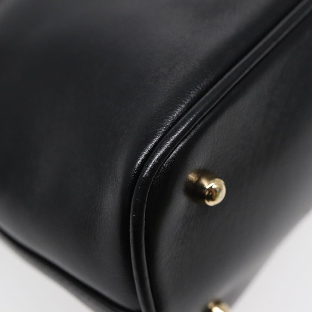 GUCCI Bamboo Hand Bag Leather Black Gold ep5486