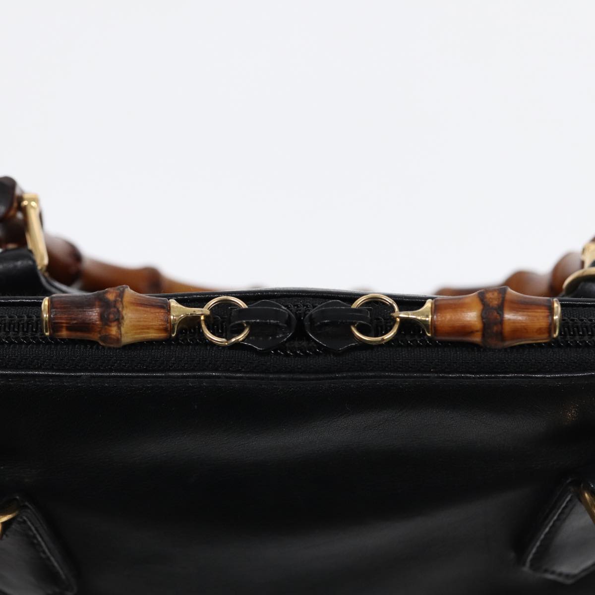 GUCCI Bamboo Hand Bag Leather Black Gold ep5486