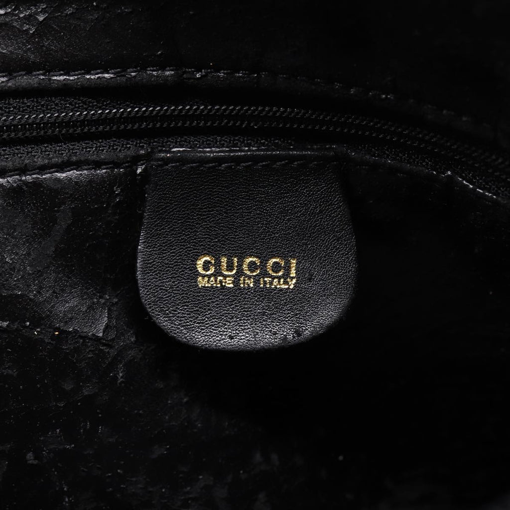 GUCCI Bamboo Hand Bag Leather Black Gold ep5486