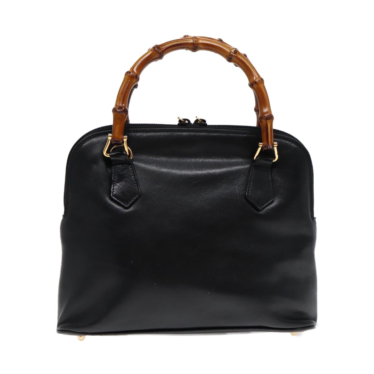 GUCCI Bamboo Hand Bag Leather Black Gold ep5486